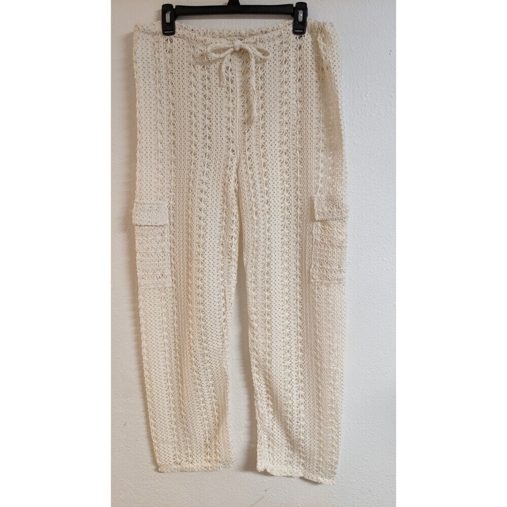 Women's Blanco Cargo Crochet Cream Pants Swimcover Beach Vacation Small